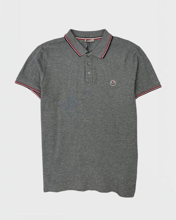 Polo Moncler Gris Chiné Col Rayé Rouge