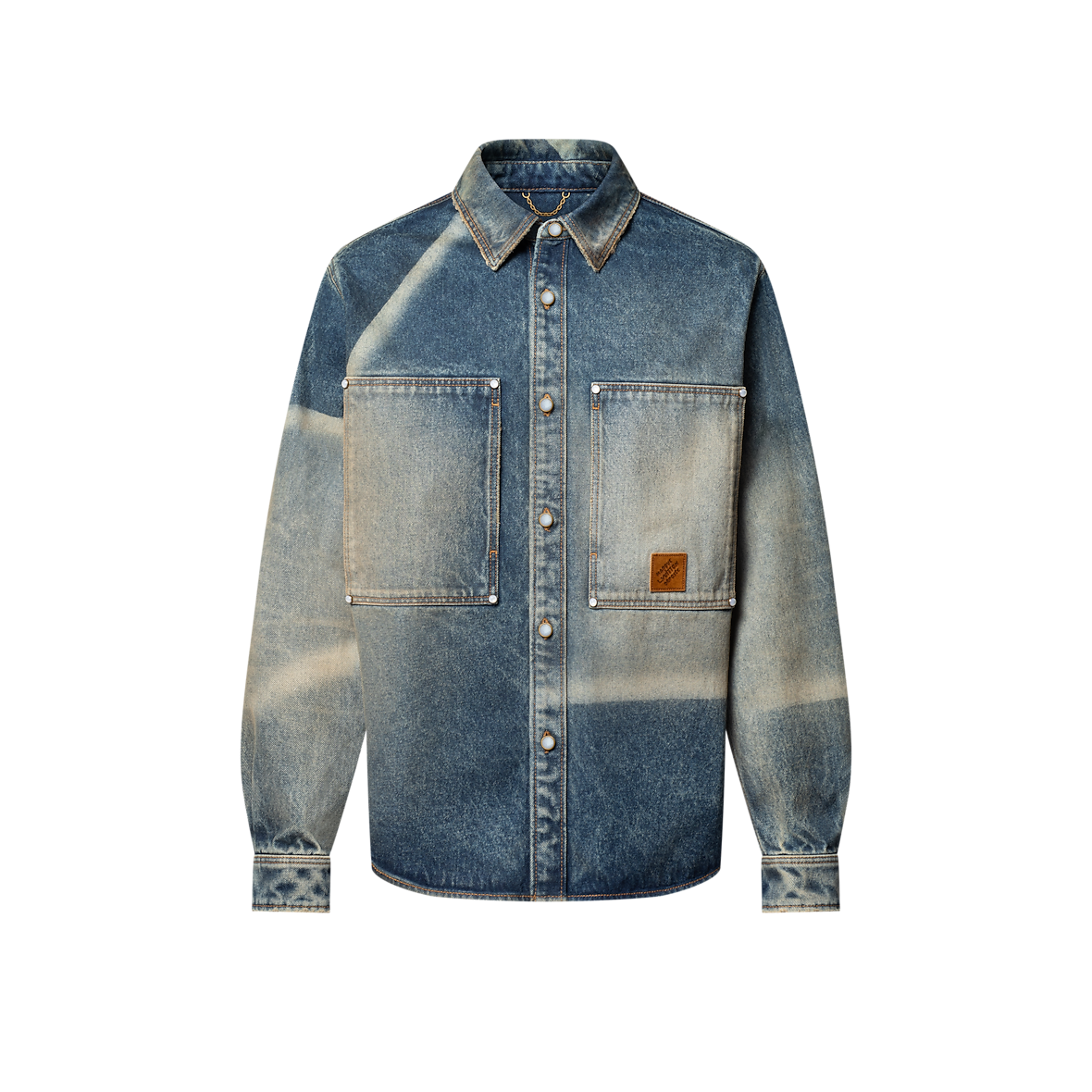 Bleached-effect denim long-sleeved shirt