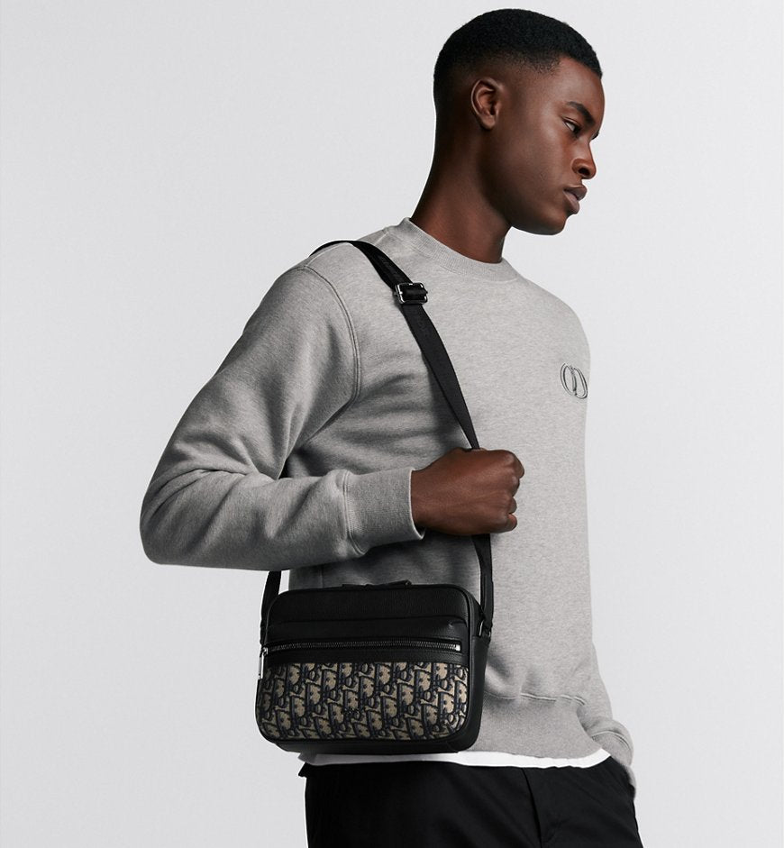 Dior Sac Messenger zippé Rider 2.0 Noir et Beige