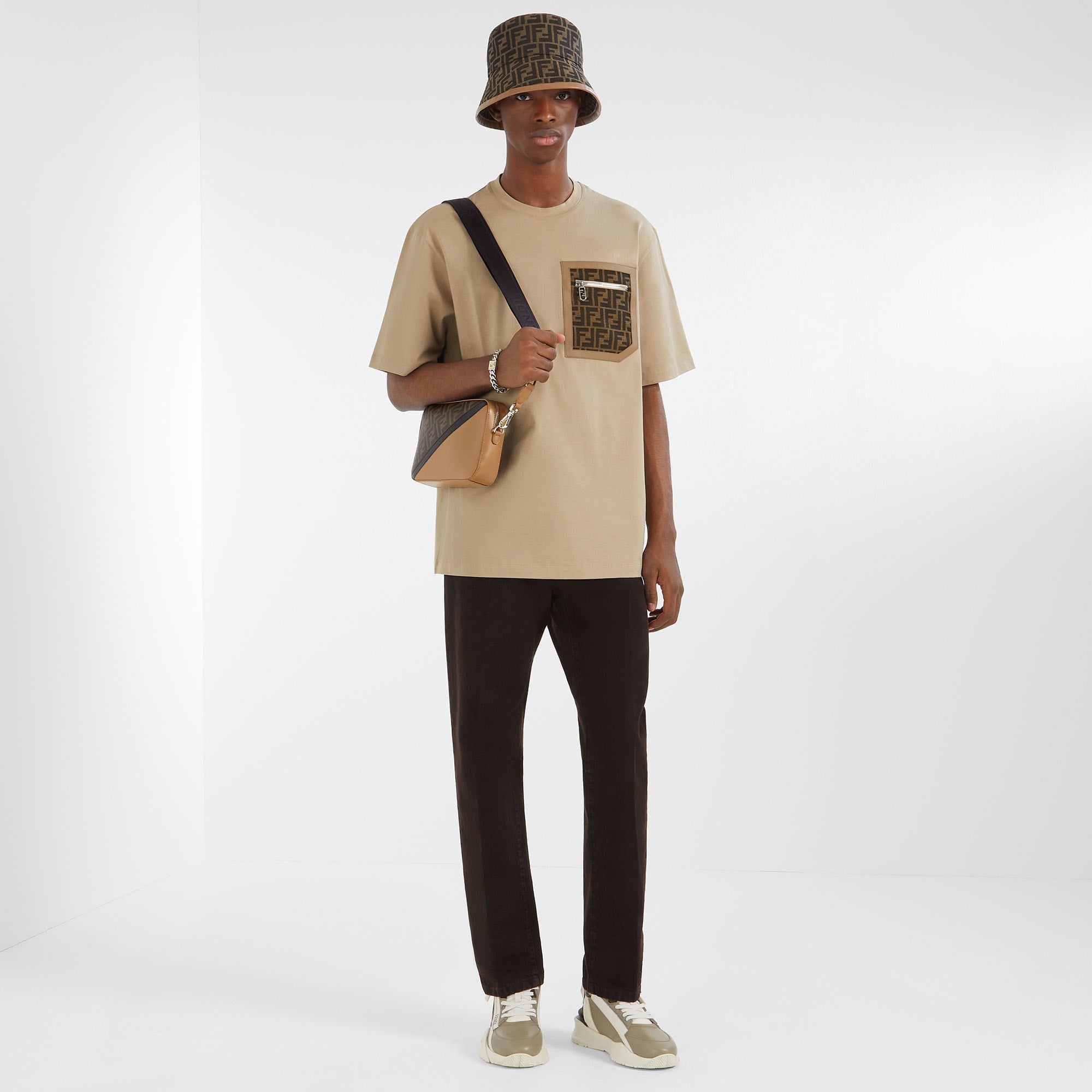 Brown FF jacquard bucket hat