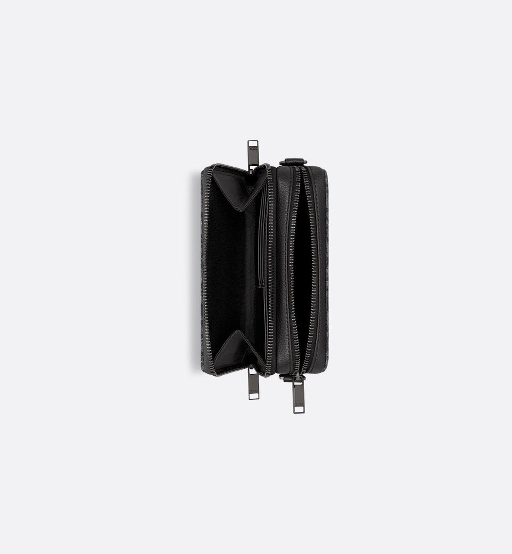 Pochette zippée à bandoulière
Toile jacquard Dior Oblique noir