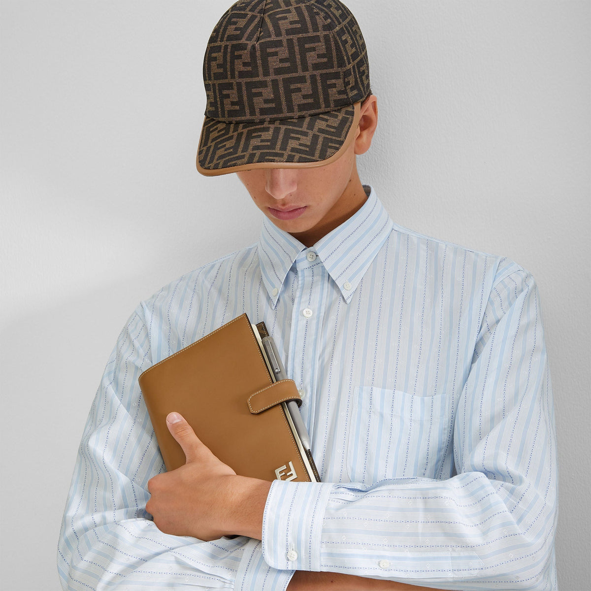 Brown FF jacquard fabric baseball cap