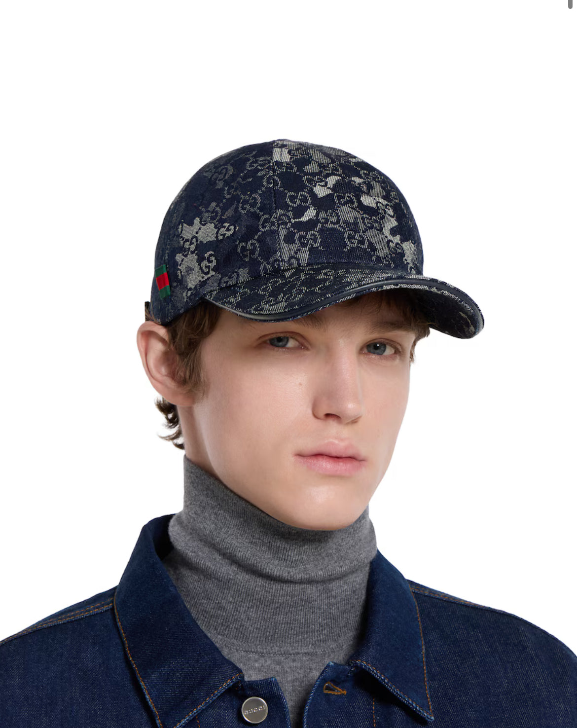 GG denim baseball hat with Web stripe detail