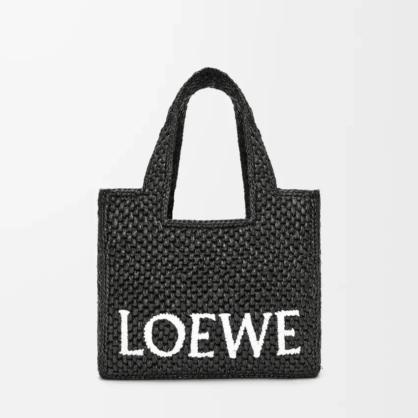 LOEWE - Small Font Tote in Black Raffia