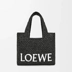 LOEWE - Small Font Tote in Black Raffia