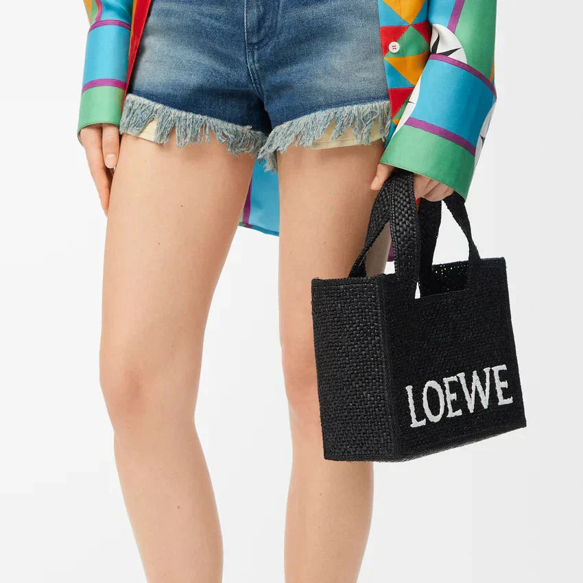 LOEWE - Small Font Tote in Black Raffia