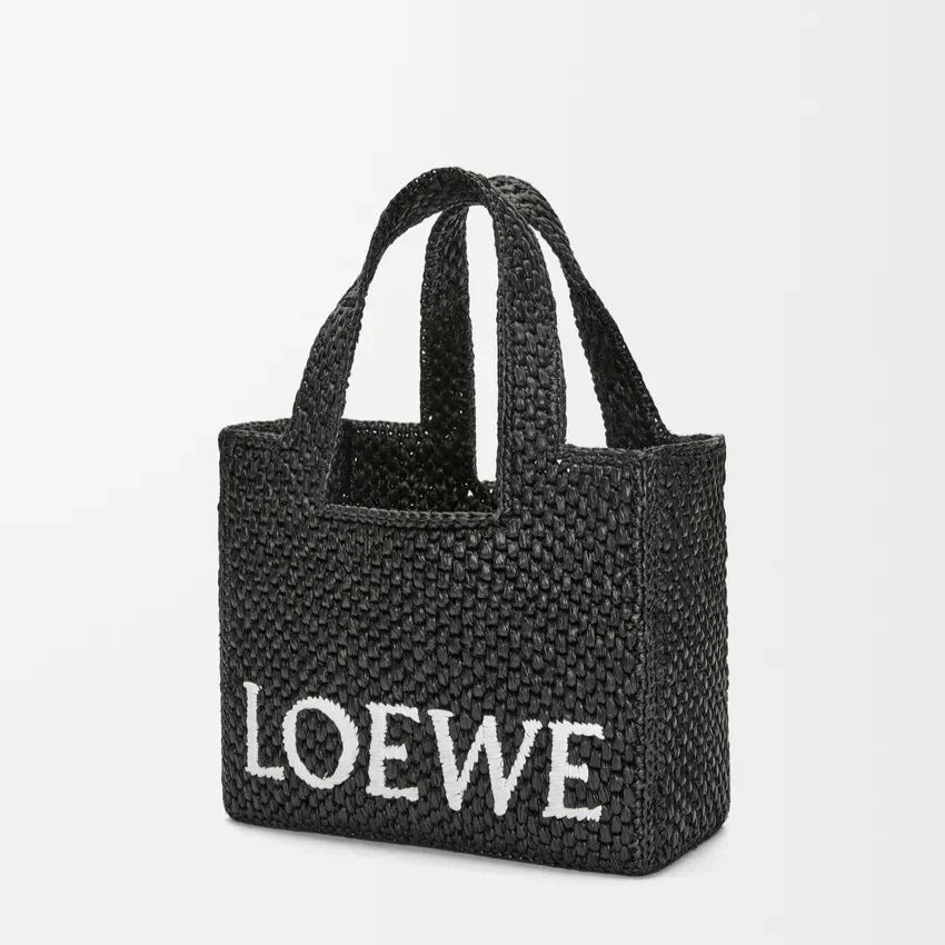 LOEWE - Small Font Tote in Black Raffia