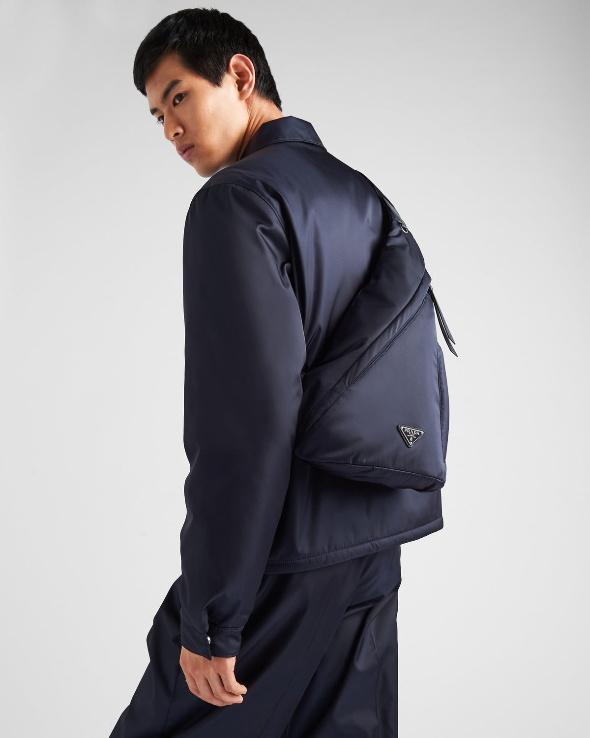 Re-Nylon and leather backpack