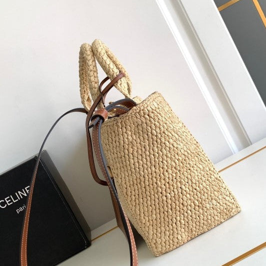 C­eli­ne - Small Cabas Thais Raffia Calfskin Top