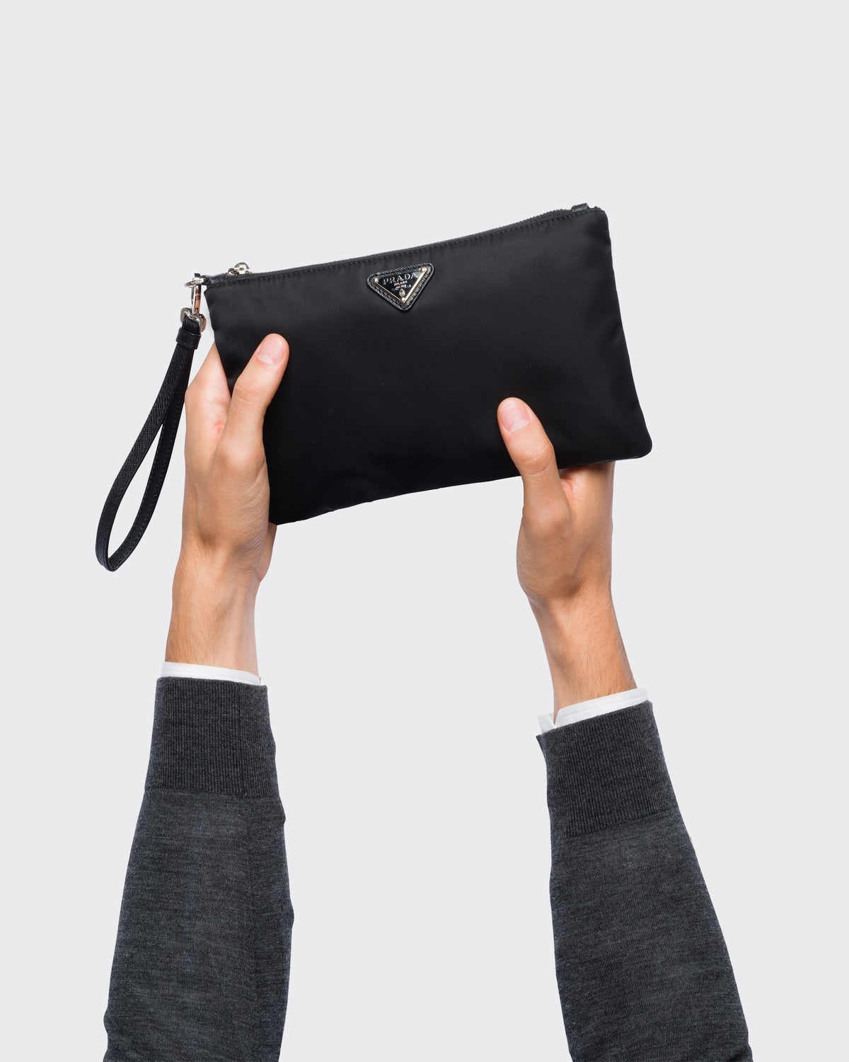 Re-Nylon and Saffiano leather pouch