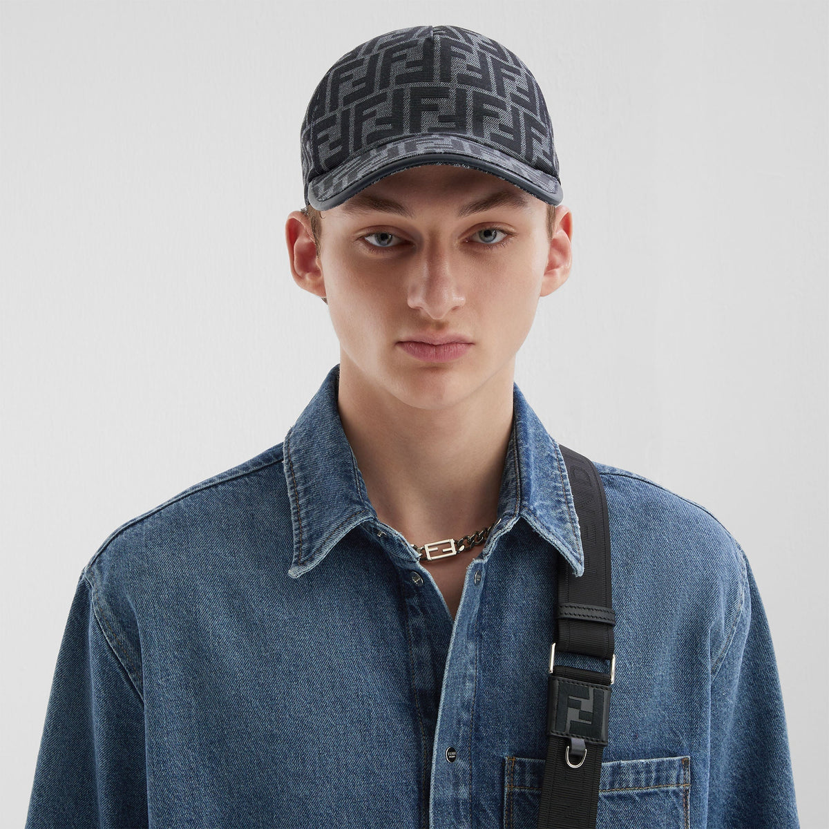 Blue FF jacquard fabric baseball cap