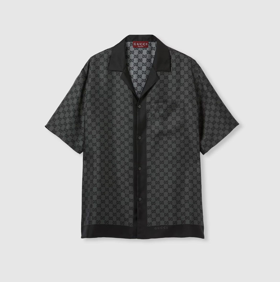 Printed silk twill bowling shirt