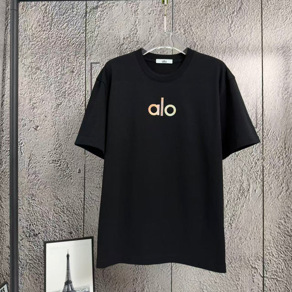 Alo T-shirt Homme Noir Logo Doré