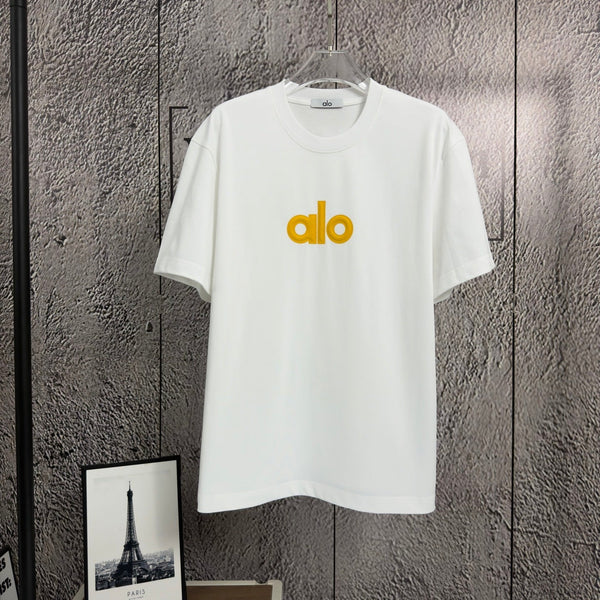 Alo T-shirt Homme Blanc Logo Jaune