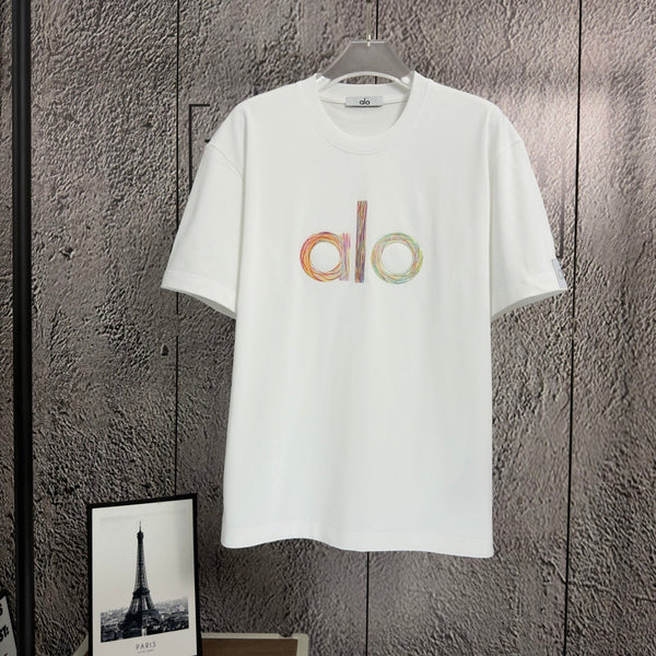 Alo T-shirt Homme Blanc Logo Multicolore